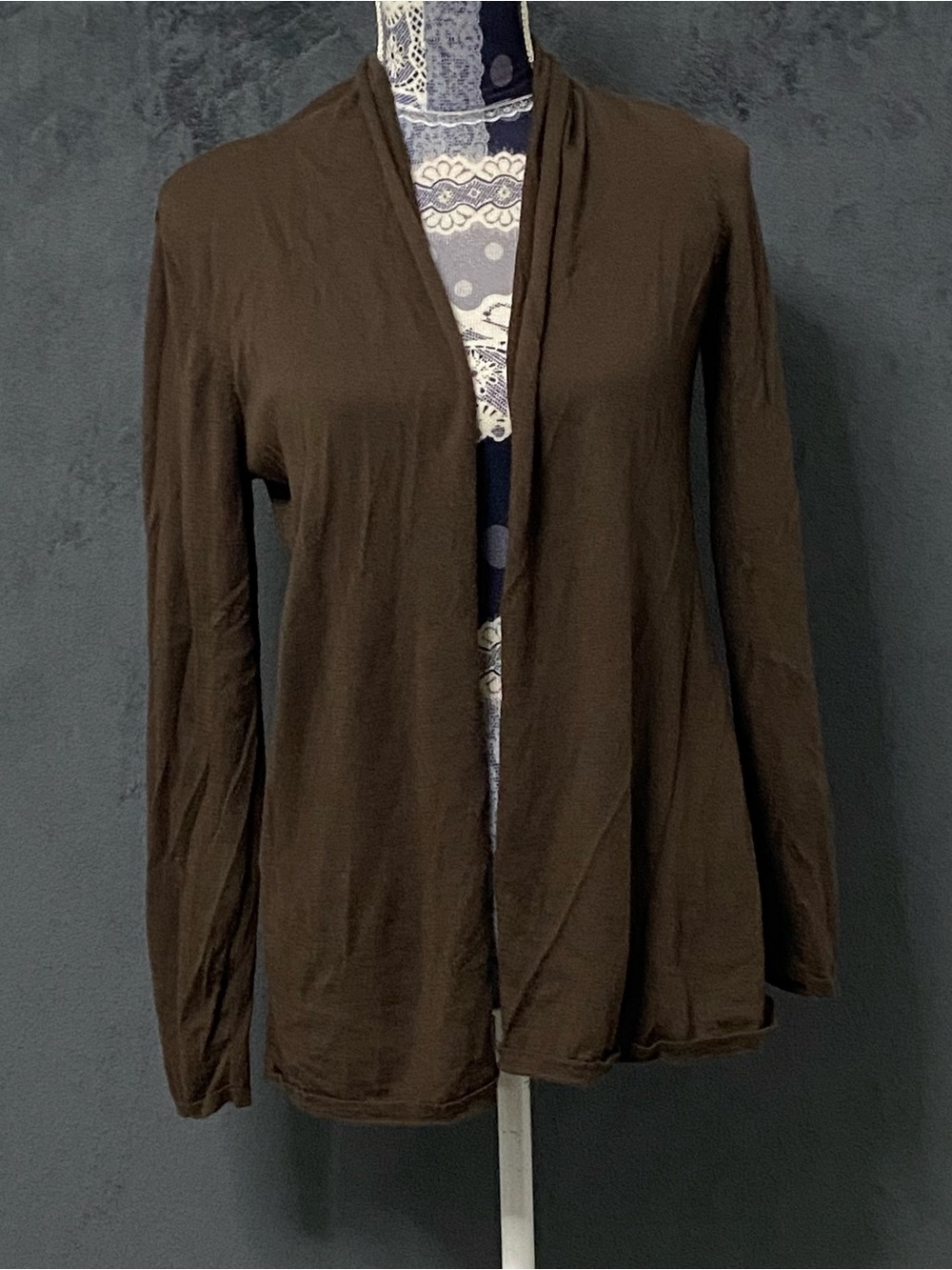 J Jill Cardigan Sweater Womens S Brown Merino Wool Open Front Long Sleeve